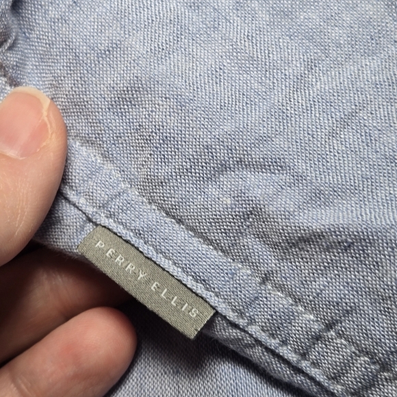 Perry Ellis Light Blue Cotton, Linen Men's Small Button Short Sleeve Shirt - Picture 11 of 11